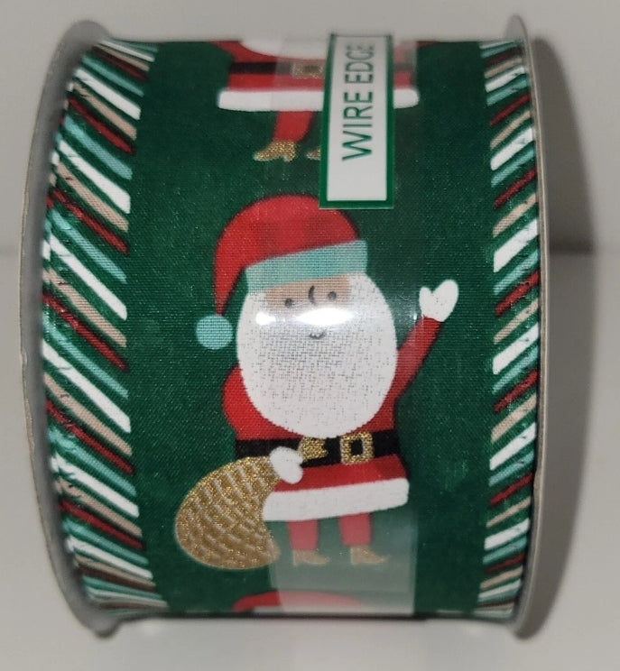 Place And Time Wonderland Ribbon Wired Edge 2 1/2"× 8.3 Yards Santa Claus New Condition.