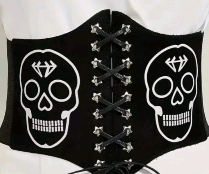 Gothic Skull Lace Up Corset Elastic Stretchy Waistband 2.6"-4.7" New