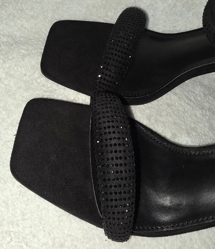 Coutgo Womens High Heel Size 9.5 Open Toe Black Dress Shoe 4" Heel Zip Back New In Box