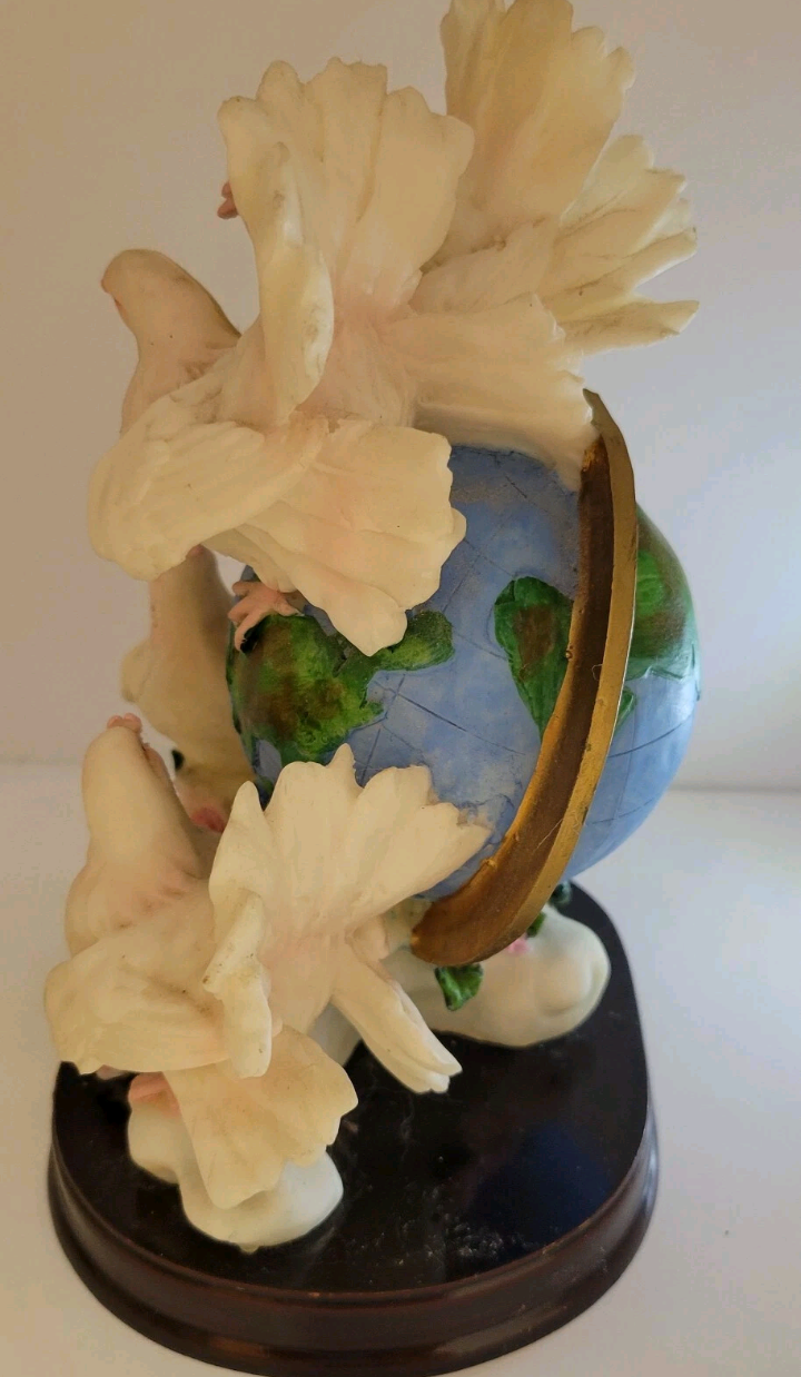 Meerchi White Birds On A Globe Figurine 8" × 5" Excellent Used Condition.
