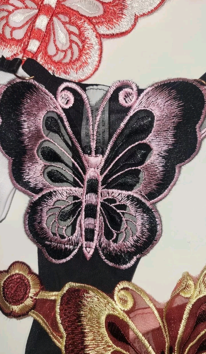 Lot Of 3 Womens Thongs Butterfly Embroidery Low Waist Adjustable Medium New.