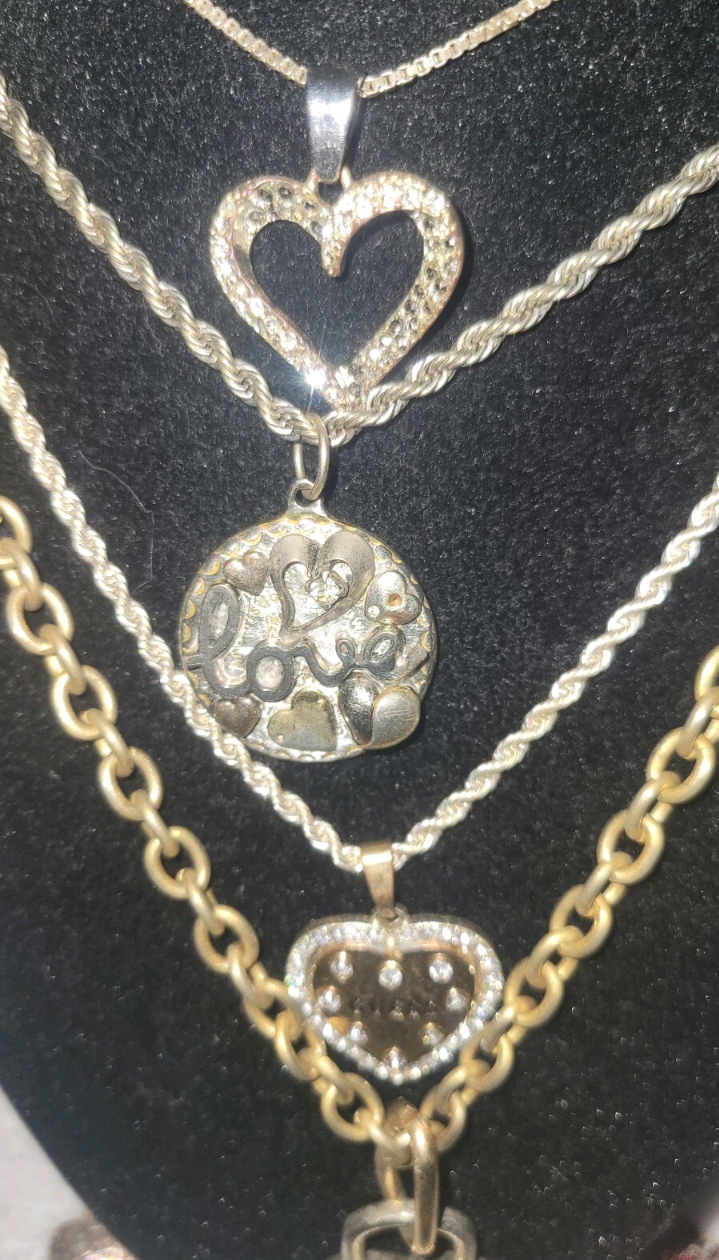 Love And Hearts Jewelry Lot Golden And Silvery Earrings Necklaces Pendants Charms Guess Necklace Bookmark Rainbow Heart