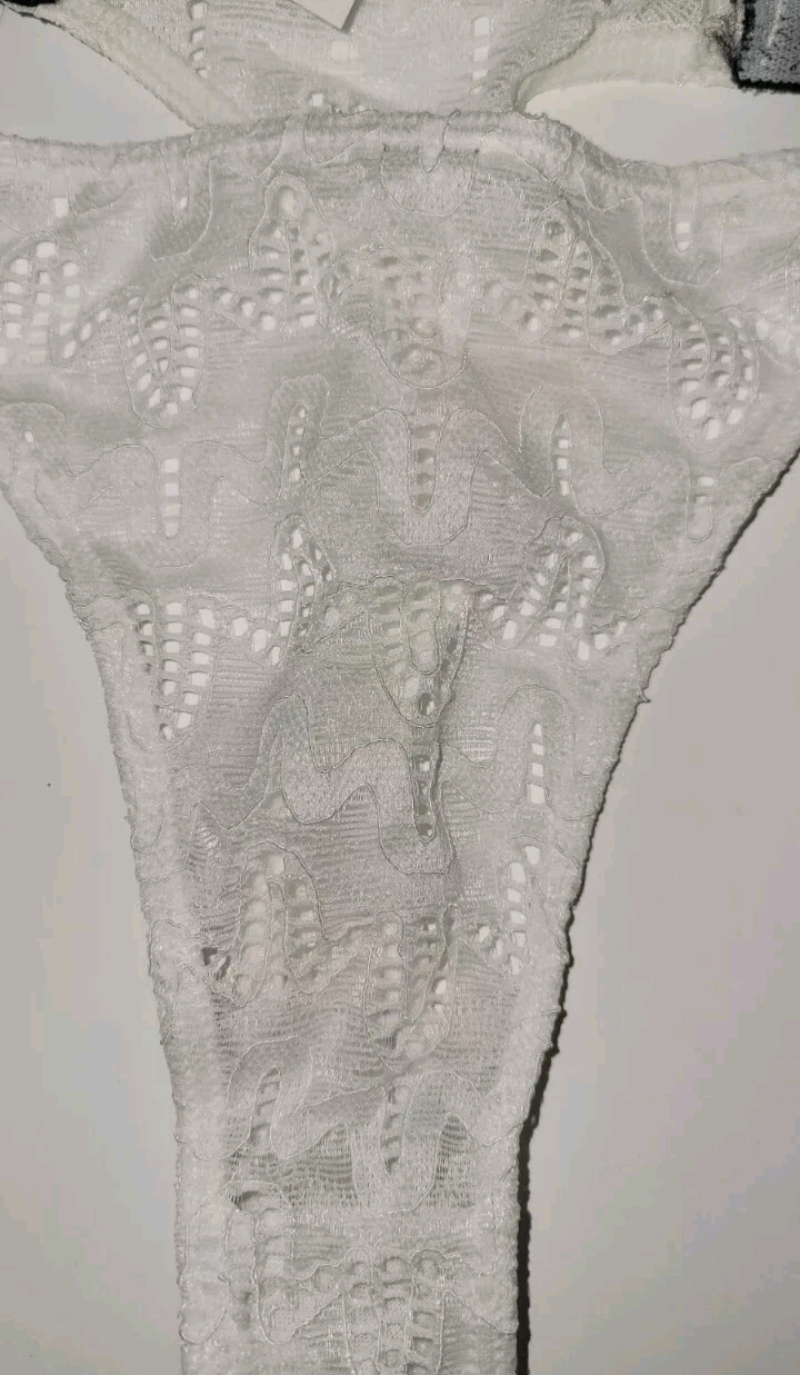 Womens Thong Panties Intimate Lingerie Size XL (12) Floral Lace White Semi Sheer