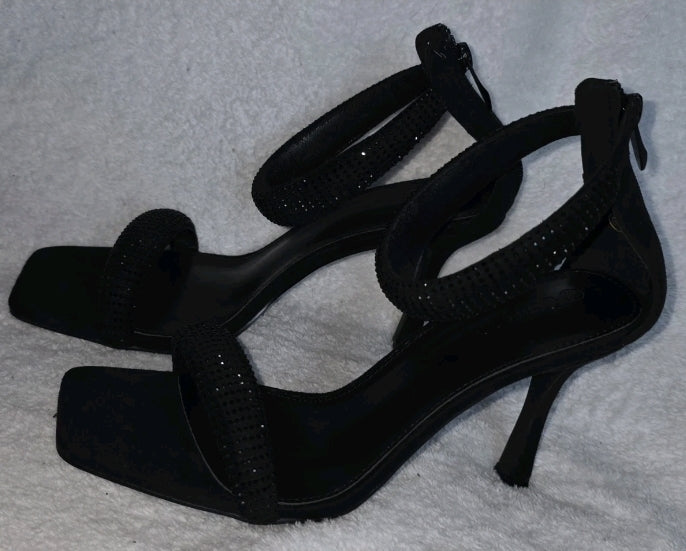 Coutgo Womens High Heel Size 9.5 Open Toe Black Dress Shoe 4" Heel Zip Back New In Box