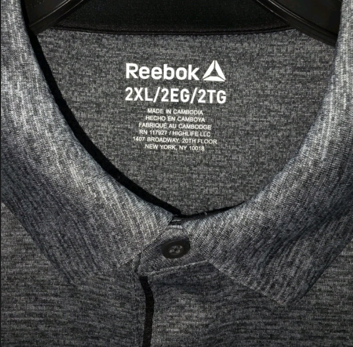 Reebok Mens 2XL Polo Short Sleeve Shirt 3 Button Grey