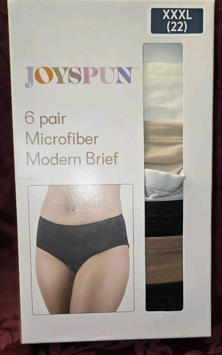 Joyspun 6 Pair Microfiber Panties Modern Brief XXXL 22 Multi Color New In Box