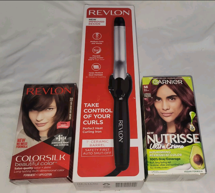 Lot Of 3 Hair Care Items Revlon Curling Iron Revlon Colorsilk New In Box Permanent Hair Dye #33.