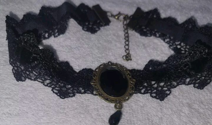 Punk Goth Choker Lacey Adjustable Closure 12.6"×1" With Rhinestones New