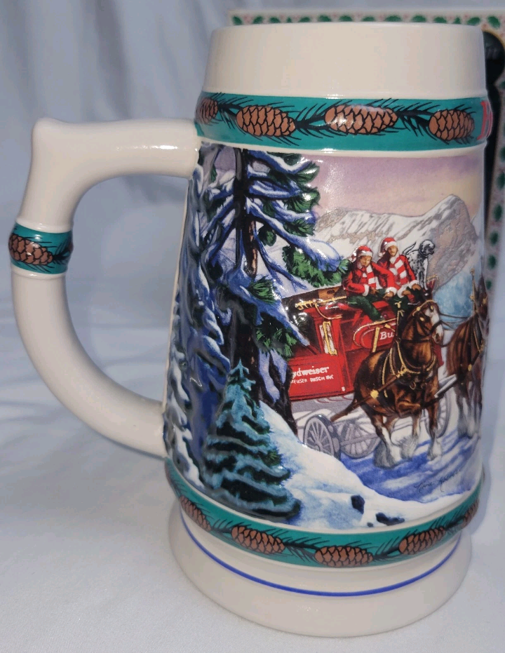 Vintage 1993 Budweiser Holiday Stein Special Delivery 7" Tall 4 Across Top New In Box