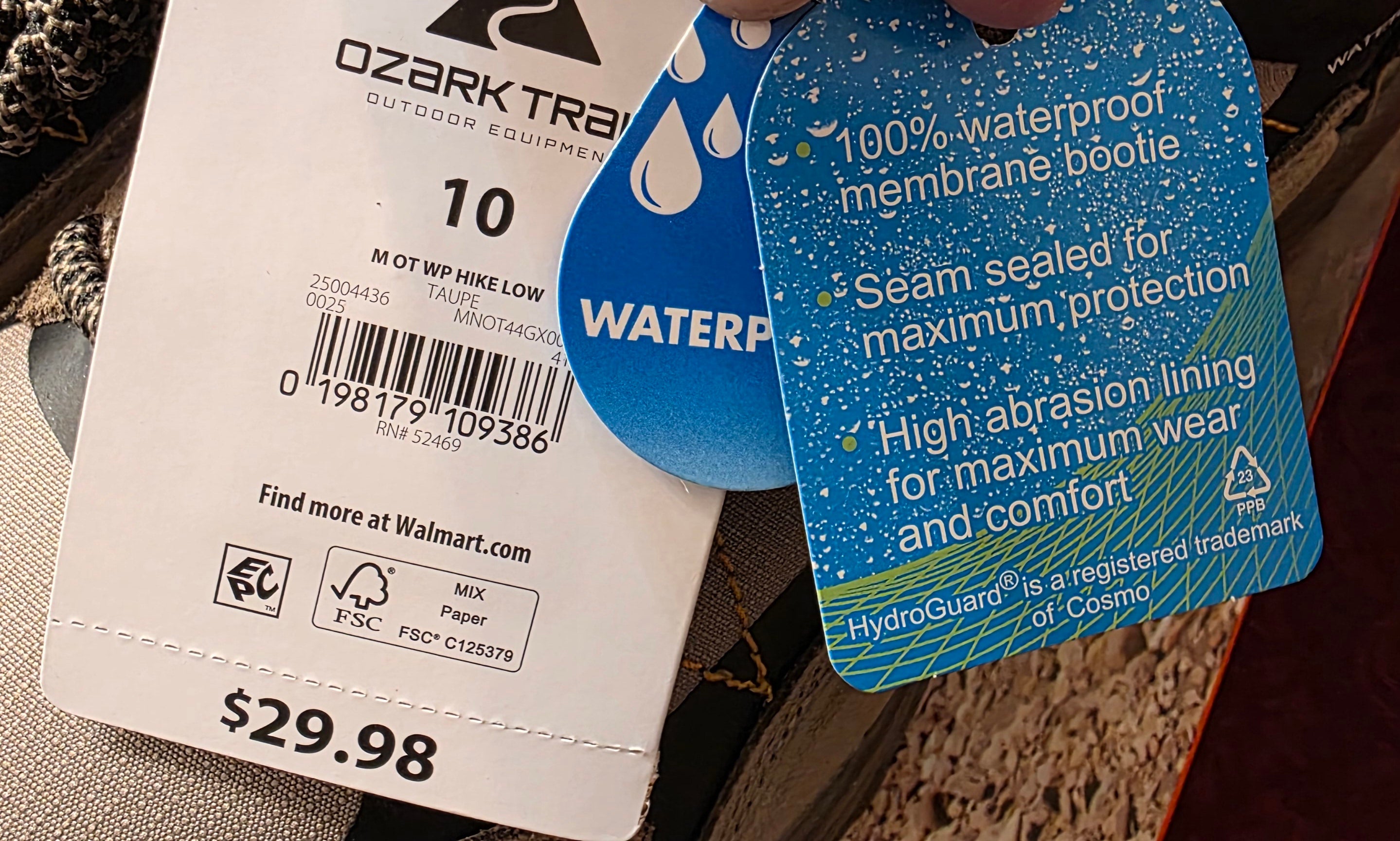 Ozark Trail Men Hike Shoe Size 10 Waterproof M OT Wp Hike Low Taupe New In Box