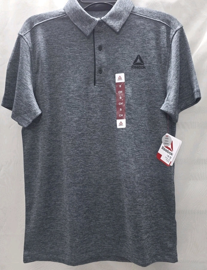Reebok Mens Small Polo Short Sleeve Shirt 3 Button Grey