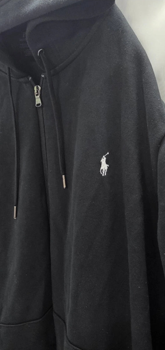 Polo Ralph Lauren Mens XL Zip Up Hoody Black Pockets Tie String Hood.