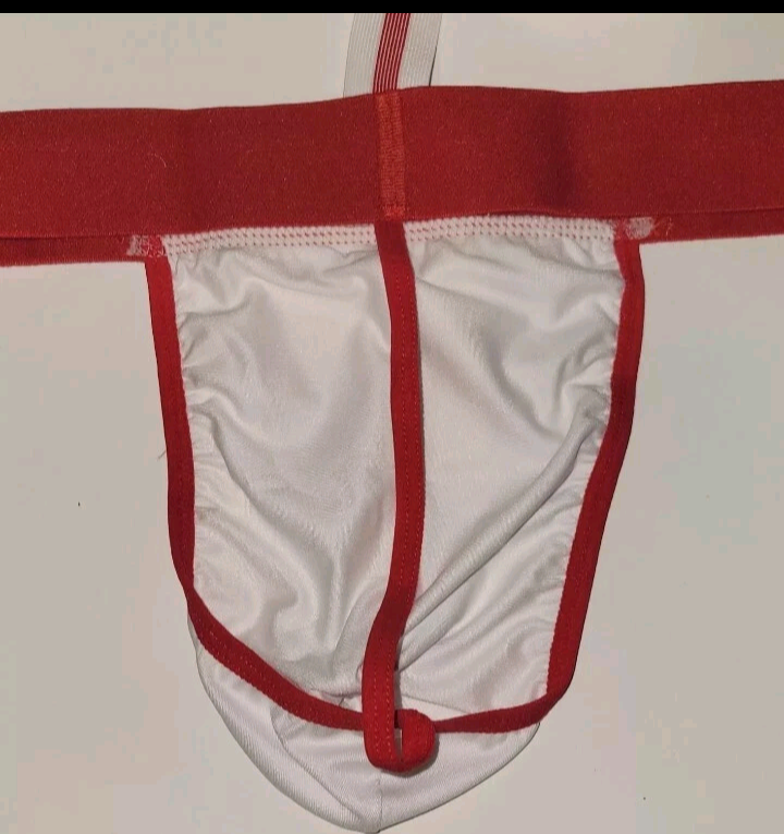 Mens Bow Tie G String Thong Bodysuit Sexy Underwear Medium Size 32 Red And White