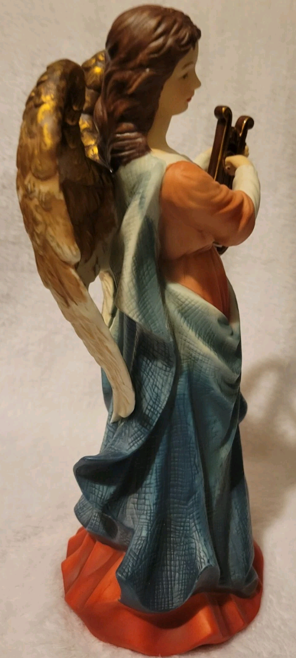 O'well 10" Angel Figurine With Harp Statue With Brown Wings