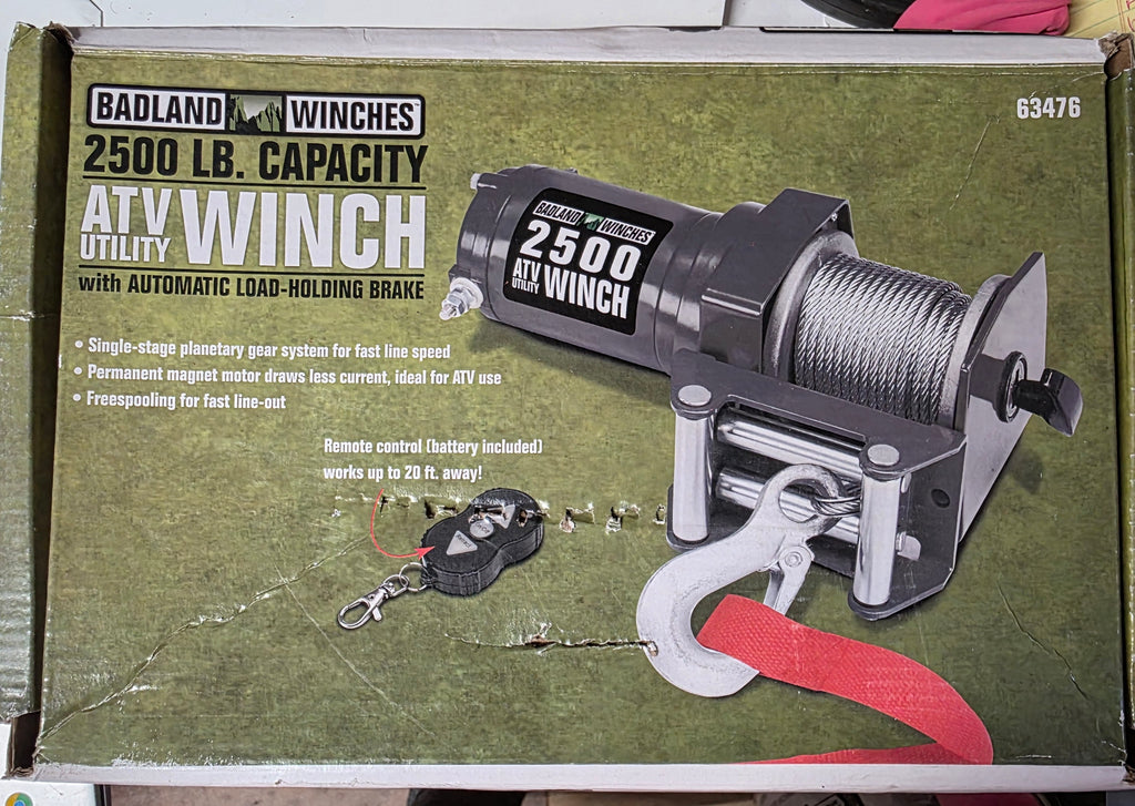 Badland Winches 2500lb Capacity ATV Utility Winch With Automatic Load- Holding Brake Remote Control