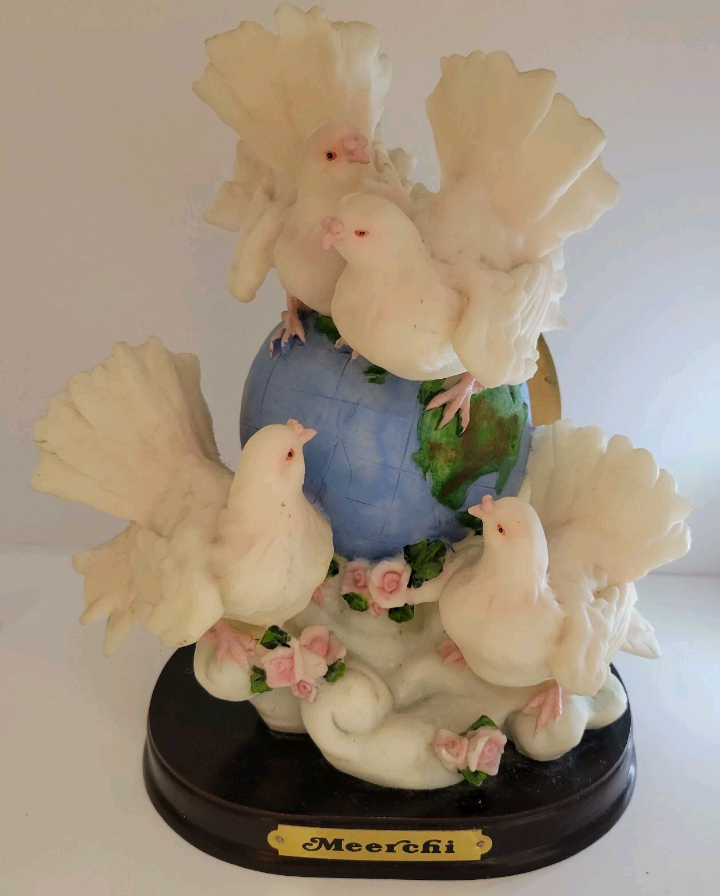 Meerchi White Birds On A Globe Figurine 8" × 5" Excellent Used Condition.