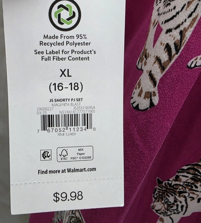 Joyspun Women XL 16-18 2 Piece Pajama Tank Top And Shorts Tigers