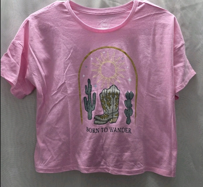 Wonder Nation Girls Crop Top T Shirt Size M 7-8 Born To Wander