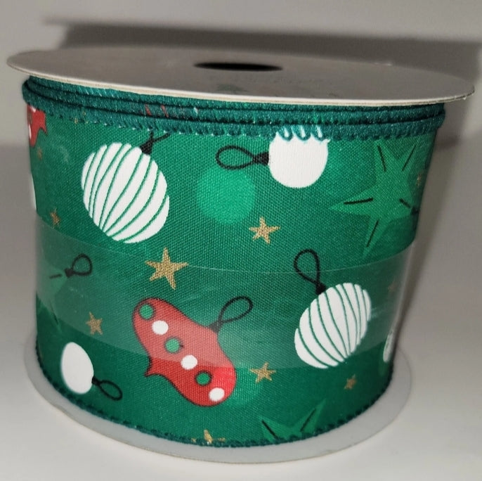 Place And Time Wonderland Ribbon Wired Edge 2 1/2"× 8.3 Yards Green- Ornaments