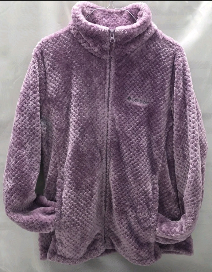 Columbia Sportswear Co Women Zip Up Jacket Large Armpit To Armpit 23" Purple Super soft Pockets