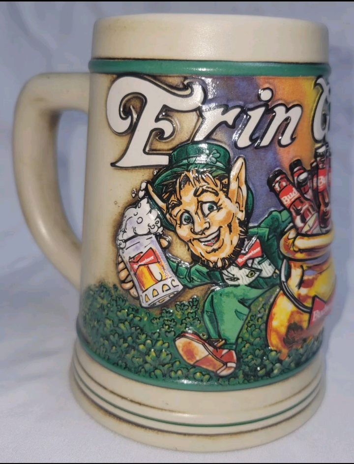 Vintage 1992 St Patrick's Day Stein Anheuser Busch 5.5" Tall 4" Wide Made In Brazil. Excellent Used Condition