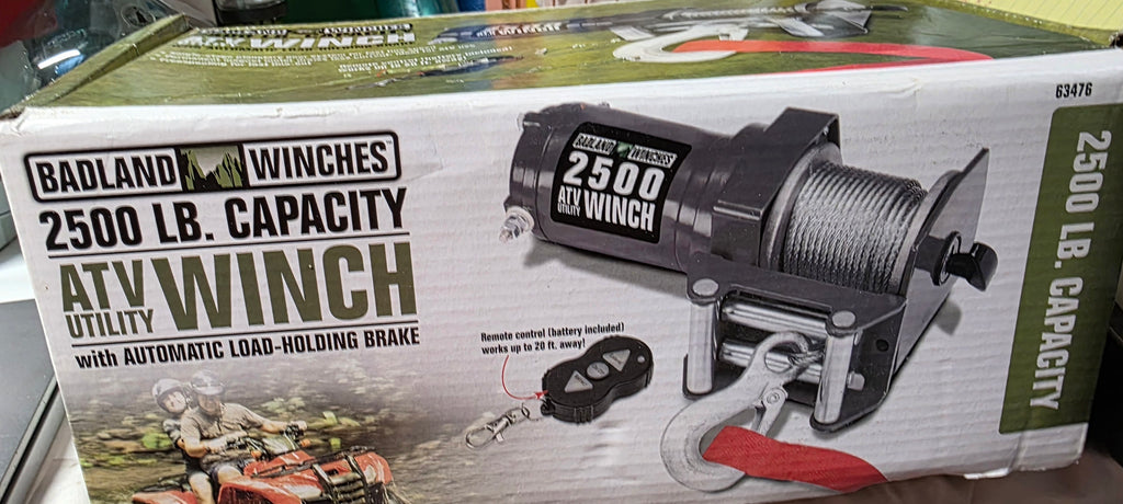 Badland Winches 2500lb Capacity ATV Utility Winch With Automatic Load- Holding Brake Remote Control