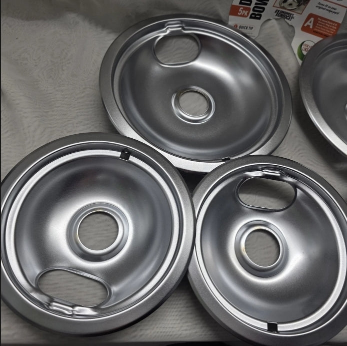 5 Pack Range Kleen Stove Oven Drip Bowls Chrome Plated. Excellent used condition