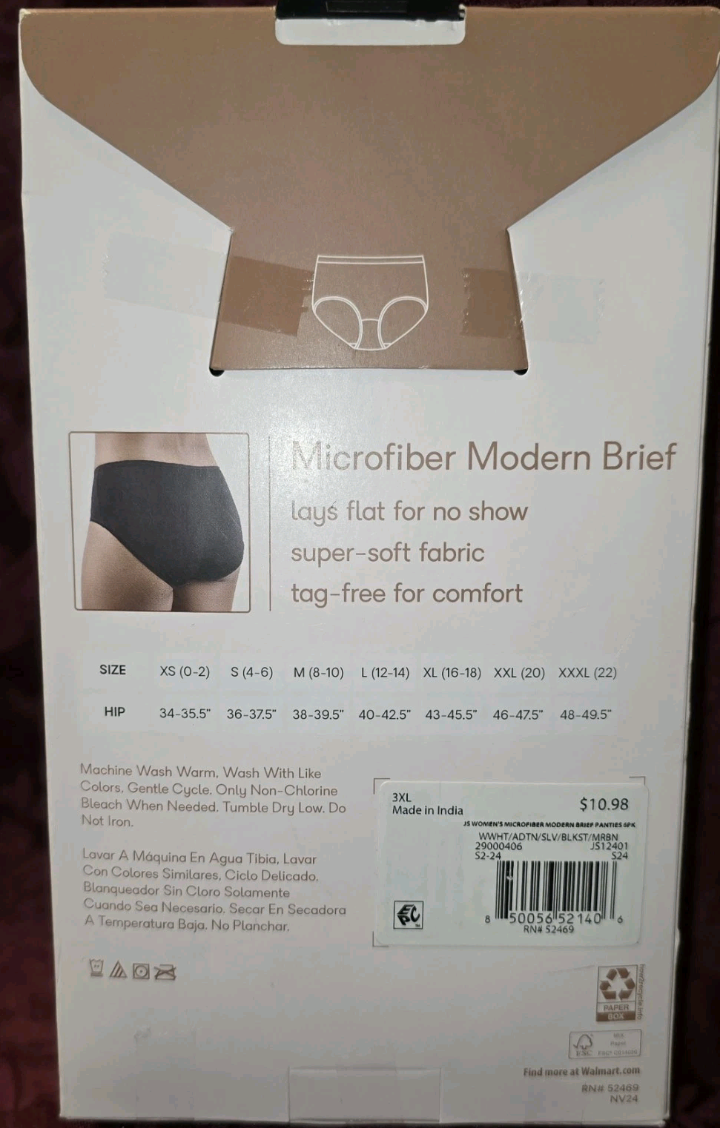 Joyspun 6 Pair Microfiber Panties Modern Brief XXXL 22 Multi Color New In Box