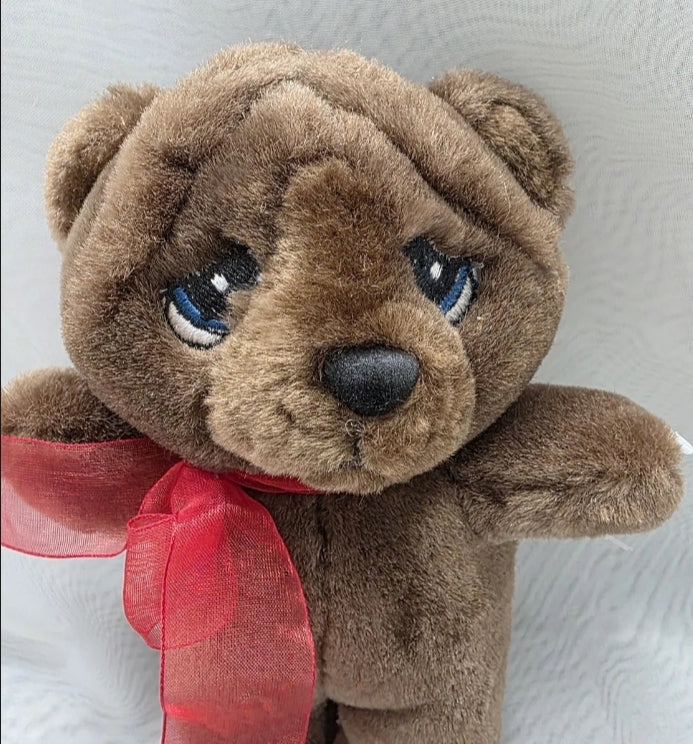 Joelson Sad Bear Red Bow Plushy Stuffed Animal 7" Tall Excellent used condition