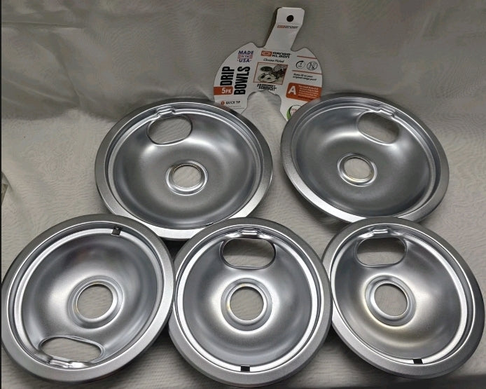5 Pack Range Kleen Stove Oven Drip Bowls Chrome Plated. Excellent used condition