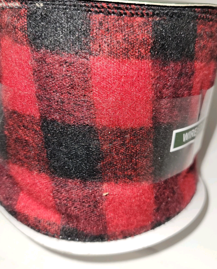 Place And Time Home For The Holiday Ribbon 4" ×13.3" Yards Wired Edge Red And Black Checker