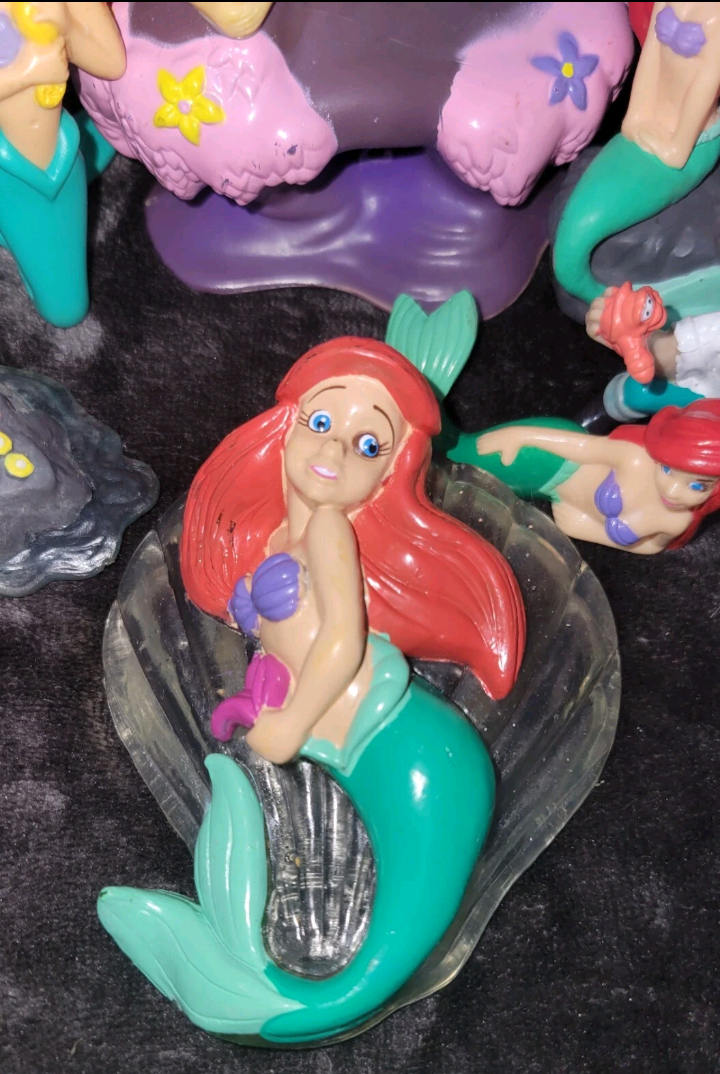 Vintage Disney Little Mermaid Toy Lot Figurines Various Sizes Night Light Cover