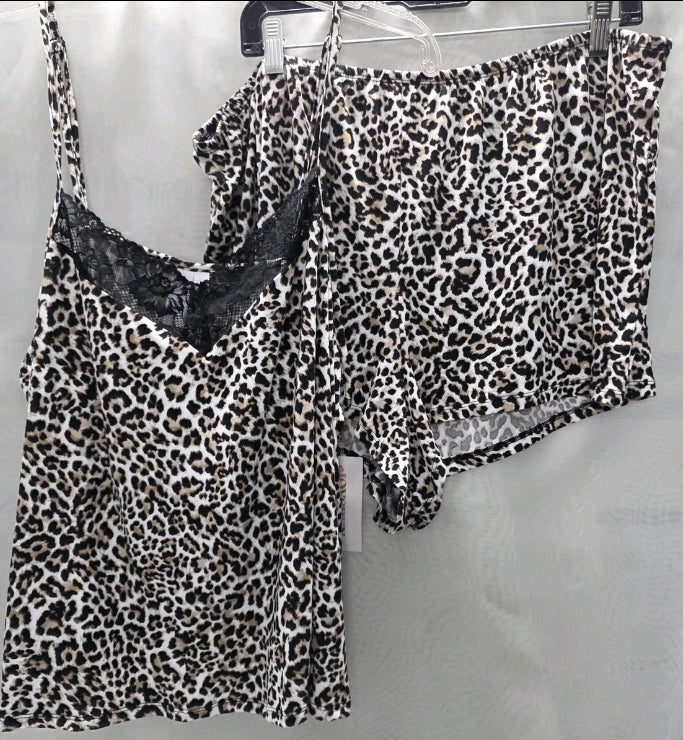 Joyspun Women 2X 18w- 20w 2 Piece Pajama Tank Top And Shorts Leopard Print. New with tags