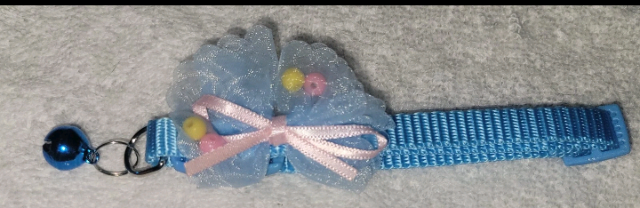 Cat Collar With Bell And Bow Blue, Adjustable Size 7.4" To 12", Brand New.