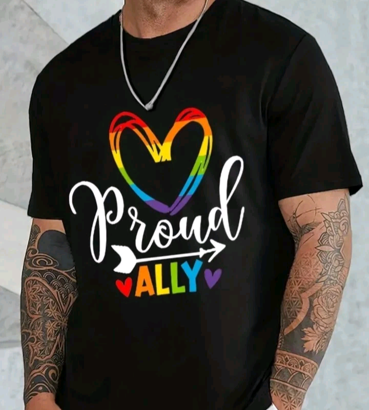 Proud Ally T Shirt Medium Unisex Black Mens Size Rainbow Heart Shirt Sleeve New