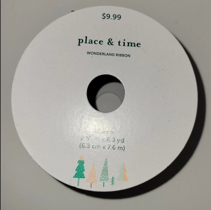 Place And Time Wonderland Ribbon Wired Edge 2 1/2"× 8.3 Yards Santa Claus New Condition.