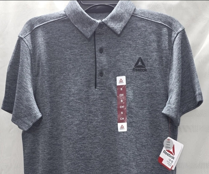 Reebok Mens Small Polo Short Sleeve Shirt 3 Button Grey