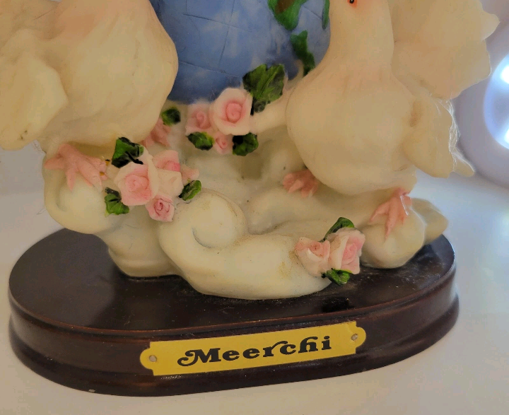 Meerchi White Birds On A Globe Figurine 8" × 5" Excellent Used Condition.