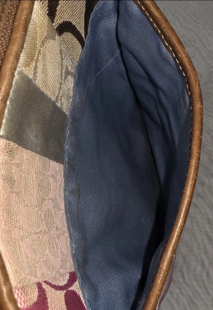 Coach Crossbody Purse Patchwork Leather Zip Closure Adjustable Strap 8"×8.5" #A05Q-236Z. The zipper works very well