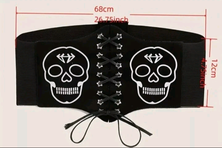 Gothic Skull Lace Up Corset Elastic Stretchy Waistband 2.6"-4.7" New