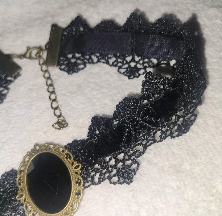 Punk Goth Choker Lacey Adjustable Closure 12.6"×1" With Rhinestones New