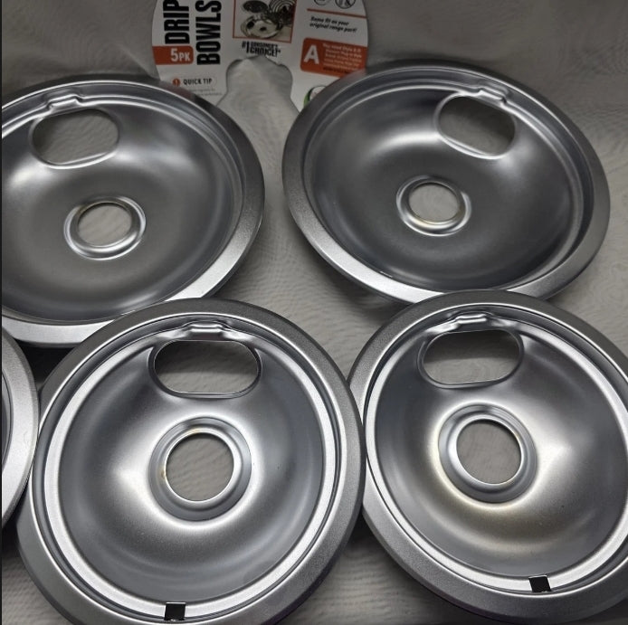 5 Pack Range Kleen Stove Oven Drip Bowls Chrome Plated. Excellent used condition
