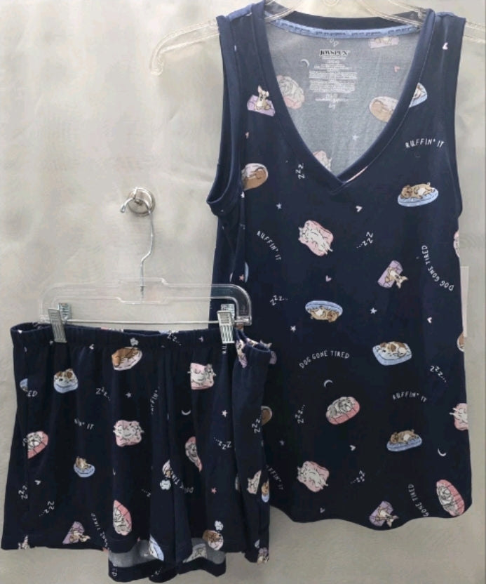 Joyspun Women XS 0-2 2 Pajama Set Tank Top And Shorts Dogs Blue