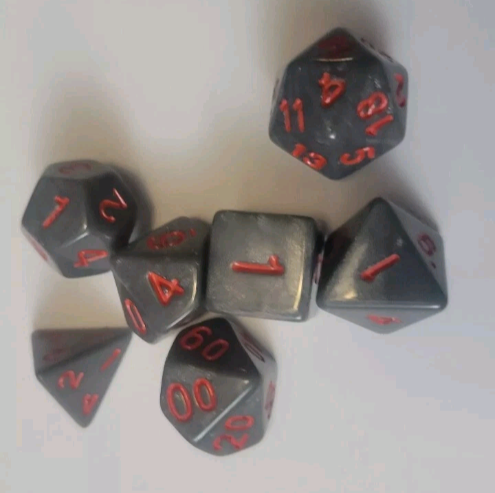 7 Piece Role Play D+D Dice Multi Sided Grey And Red Brand New