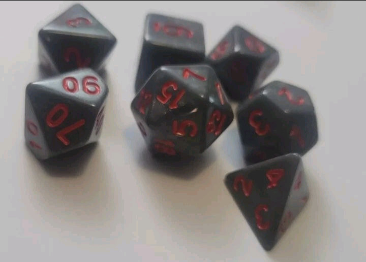 7 Piece Role Play D+D Dice Multi Sided Grey And Red Brand New
