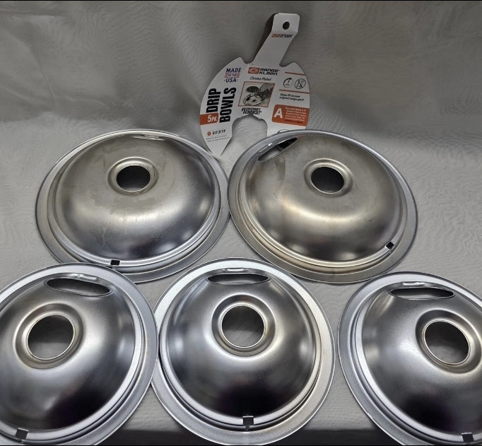 5 Pack Range Kleen Stove Oven Drip Bowls Chrome Plated. Excellent used condition