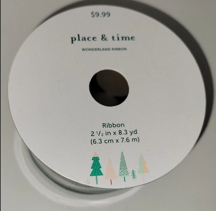 Place And Time Wonderland Ribbon Wired Edge 2 1/2"× 8.3 Yards Thin Stripes New Condition