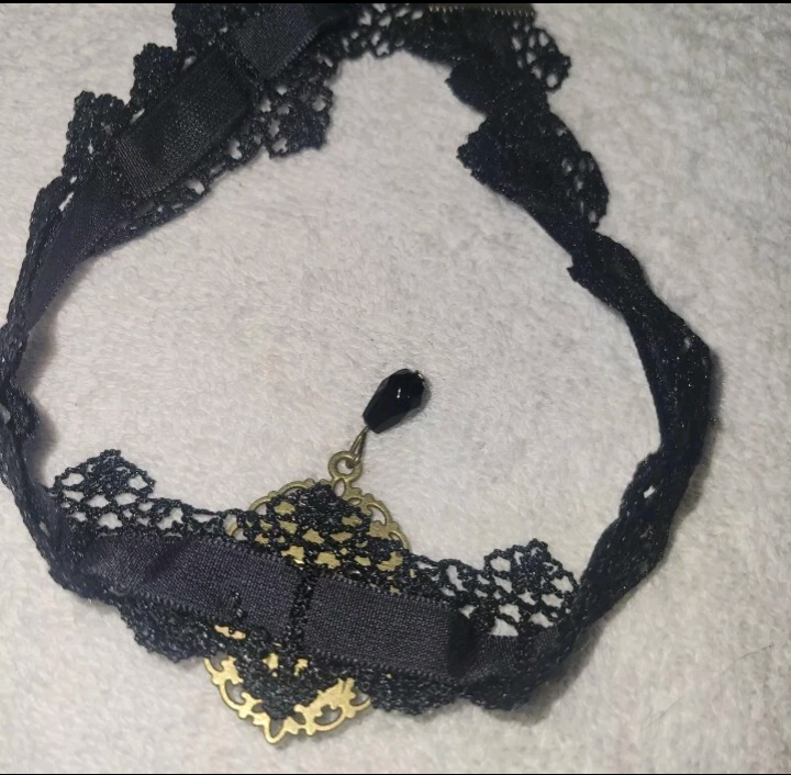 Lace Choker Collar Adjustable Chain In Back Black 16" Long Gothic Cosplay New