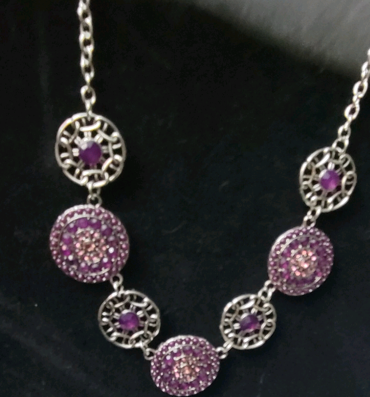 3 Piece Purple And Silvery Jewelry Set Hook Earrings 1/2" Adjustable Chain Thick pendants