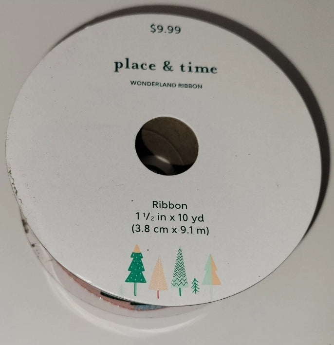 Place And Time Wonder Land Ribbon Wired Edge 1 1/2" × 10 Yards Pearchy Trees. Condition Is New